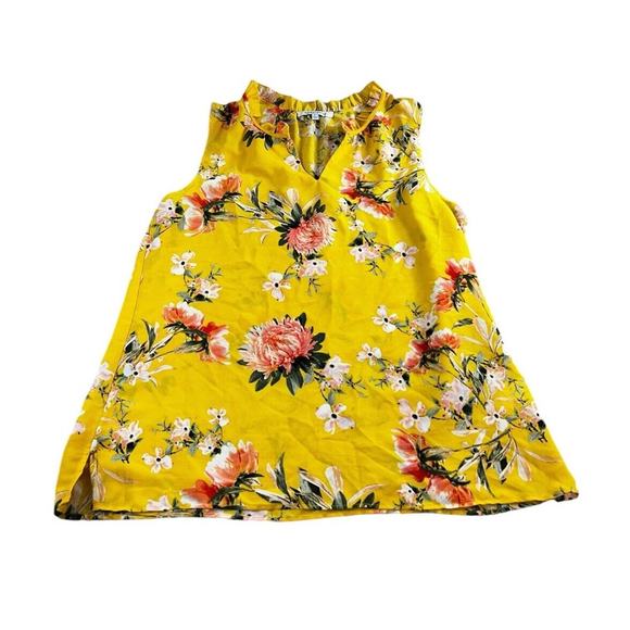 Rose + Olive Yellow Floral Blouse Sz Large Sleeveless Top Loose V-Neck - Picture 7 of 7